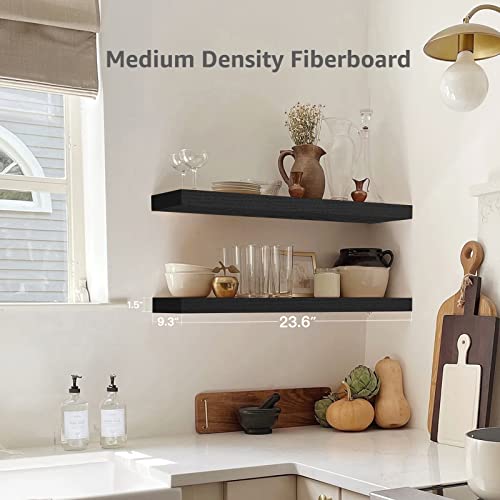 QEEIG Floating Shelves for Wall 23.6" Long - Wall Mounted Shelf Bathroom Kitchen Living Room Bedroom Farmhouse Home Decor Display Bookshelf Large 23.6 x 9.3 inch Set of 2, Black (008-60B) - color: C. Black, size: 23.6"