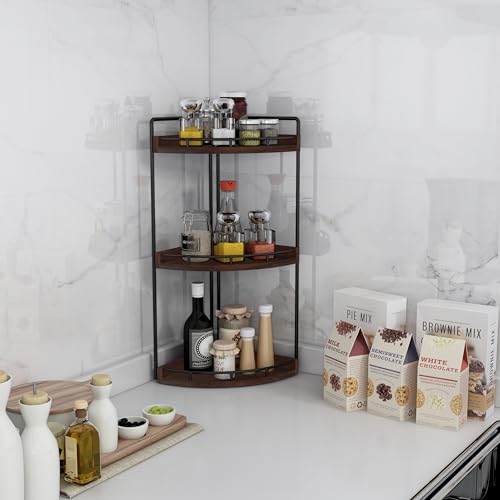 Dorhors 3-Tier Corner Bathroom Organizer Countertop for Storage,Vanity Tray,Wood Counter Organizer for Kitchen,Bathroom,Dresser (Walnut) - color: Walnut