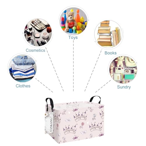 FANKANG Storage Bins, Nursery Hamper Canvas Laundry Basket Foldable with Waterproof PE Coating Large Storage Baskets for Kids Boys and Girls, Office, Bedroom, Clothes,Toys(Rec-Princess Castle - color: Rec-Princess Castle