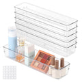 Ohlove 6 Pcs Large Clear Plastic Drawer Organizers Tray 12"x3" Storage Bins with 25 Pcs Non-Slip Pads for Makeup, Jewelries, Kitchen Utensils, Bathroom and Office - size: 12"x3"