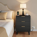 Lulive Wood Nightstand with Charging Station, 3 Drawers Fluted Design, Modern End Table for Bedroom Black - color: Black, size: 3 Drawers-Set of 1 Nightstand