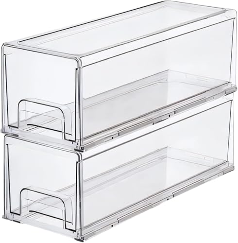 Clear Plastic Stackable Storage Drawers Bins, Perfect for Kitchen Pantry Organization and Storage, Under Sink Organizer, Pull Out Cabinet Organizer, Makeup, Bathroom Storage Containers for Organizing - size: Small 13.5 x 5 x 4.5