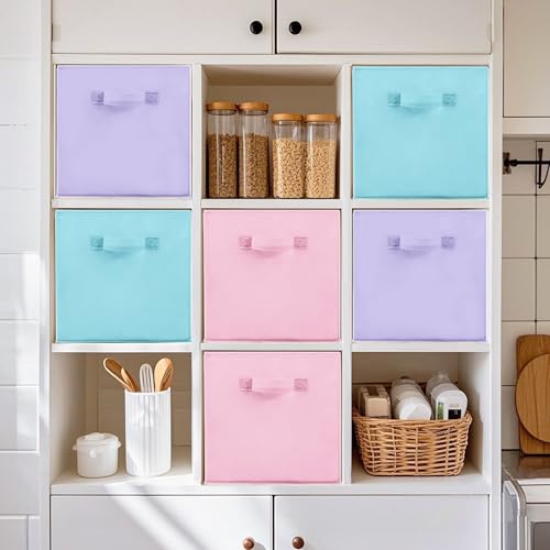 Storage Bins, 11 Inch Fabric Storage Cubes, Collapsible Cube Storage Box, Fabric Closet Organizers with Handle for Office, Closets, Bedroom, Living Room, Multi-Color, 40 Set, 8 Color - color: Multi-Color, size: 40 Pack