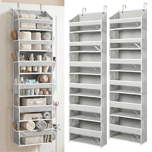HOMELUX THEORY UPGRADED 6 Tiers Over The Door Organizer Hanging - 100D EXTRA THICK & 50lbs HUGE CAPACITY, 12 Side Mesh Pockets Over The Door Shoe Organizer, Hanging Closet Organizer (Light Gray, 2pc) - color: 2. Light Gray, size: Standard 2 sets