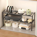 Mustorn Pots and Pans Organizer Under Cabinet, Expandable 2 Tier Under Sink Organizers and Storage Adjustable Height Kitchen Pot and Pan Lid Holder Rack with 6 Dividers(6panels,1 Pot rack, Black) - size: 6panels &1 pot rack-2 Tier