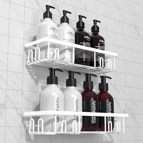 Getsrichfc Shower Caddy Adhesive, Rustproof Shower Shelves for Inside Shower, Large Capacity Bathroom Organizers and Storage, Shower Storage with Removable Hooks, No Drill Bathroom Accessories White - color: White