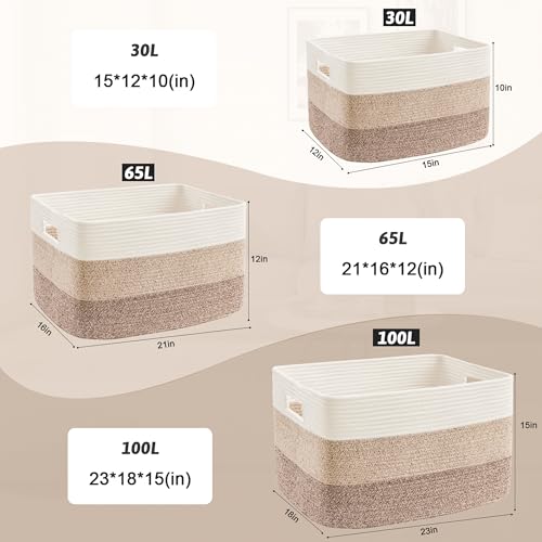 Artfeel Blanket Basket,Rectangle Woven Baskets for Storage,100L Laundry Basket for Decorative Nursery Blanket,Toys,Dirty Clothes and Magazine in Shelves,Baby Room,and Living Room - color: ‎Brown, size: 100L