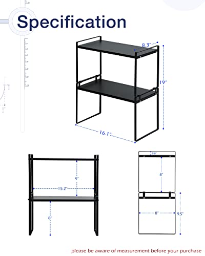 Nxconsu 2Pack Cabinet Shelves Stackable Organizer Rack Riser for Kitchen Cabinet Pantry Cupboard Counter Countertop Home Organization Storage Space Saver Heavy Duty Metal Nonslip Black Tall - color: Black, size: 16.1’’W × 8.3’’D × 9.5’’H