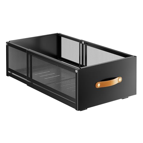 Pull out Cabinet Organizer, Expandable Depth(15.7"-21.7") with Raising Pad for Framed Cabinets, Heavy Duty Slide out Drawers, Adhesive Roll Out Shelves for Kitchen, Pantry Storage(Black, 1-Pack) - color: Black, size: 1-Pack
