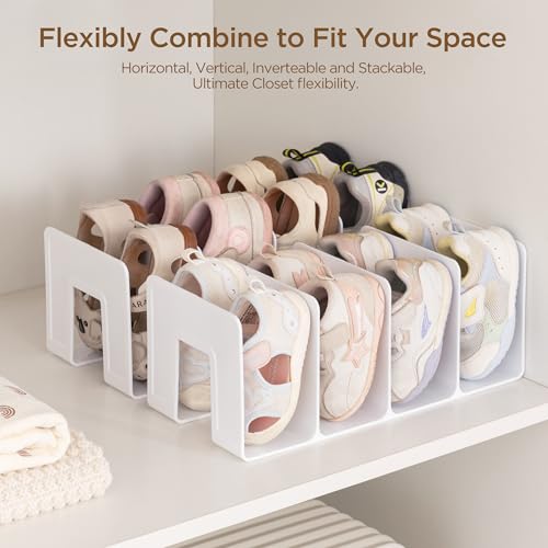 HBlife White Acrylic Kids Shoe Rack for Closet Organizers and Storage, Small Shoe Rack 4 Sections Toddler Baby Shoe Storage Organizer Stackable Shoe Shelf,Desk File Sorter Book Purse Organizer(2 Pack) - color: White, size: 2 Pack
