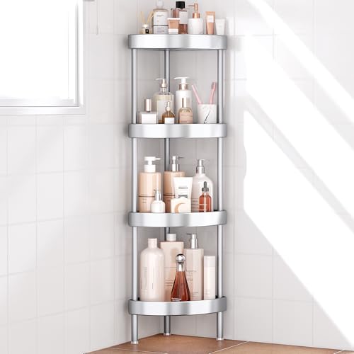 Nieifi Corner Shower Caddy Stand-4 Tier Rustproof Anodized Aluminum Standing Shower Organizer-Shower Caddy Corner-Dual Stability to Anti-Shaking-Height-Adjustable Legs for Uneven Surfaces-Silver - color: Silver, size: 4-Tier