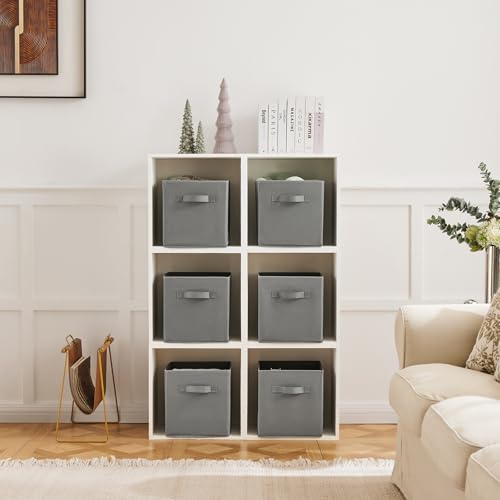 MAX Houser 6 Pack Foldable Fabric Storage Bins with Handles - Ideal for Closet Organization, Bedroom and Nursery (Grey, 10.5"x10.5"x11") - color: 14 dove Grey