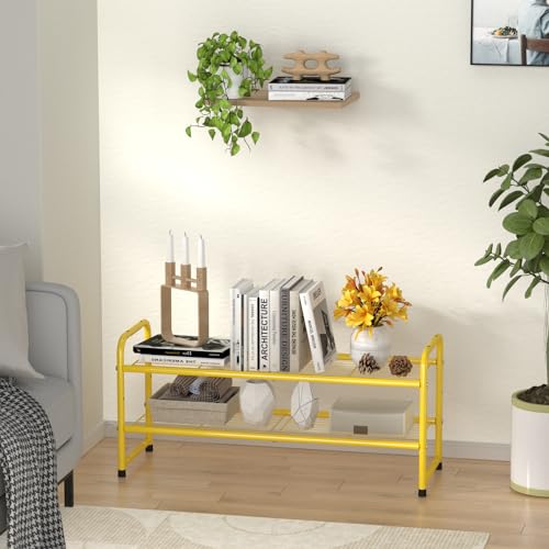 SUFAUY 2-Tier 33" Wide Shoe Rack, Closet Metal Wire, Stackable, Gold - color: Gold, size: 2 Tier