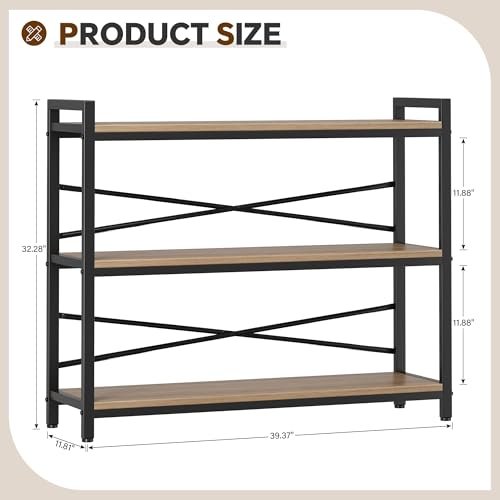 3 Tier Bookshelf 39.37" Width, Dorm Desk Hutch, Desk Shelf, Long Industrial Bookcase, Wooden Large Book Shelf for School Home Living Room Bedroom Office Storage(Light Coffee) - color: Light Coffe, size: 3 Tier - 39.4" W