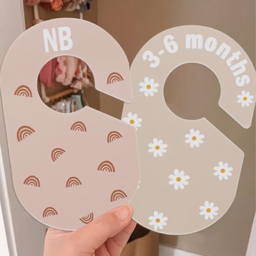 Baby Closet Divider, Baby Wardrobe Organizer, Double-Sided Minimalist Cute Design, Nursery Decor Clothes Hanger Dividers for Sorting 8 Sizes from Newborn to 12+ Months - color: Beige
