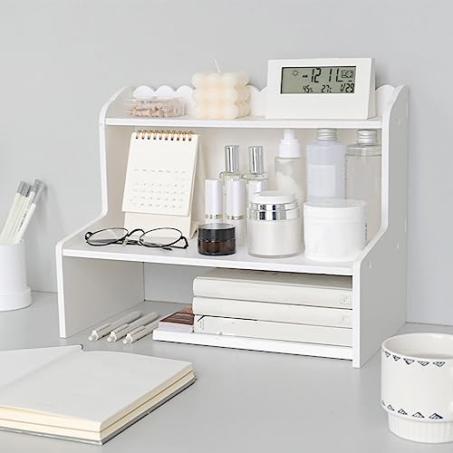 Desktop Organizer Office Desk Multi Layer Storage, Wood Display Shelf, Rack Mini Bookshelf Cosmetics Organizer (M)