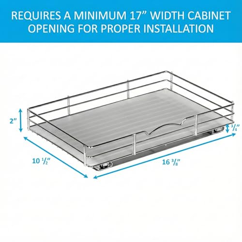 Pull-Out Cabinet Spice Rack Organizer - Slim Slide-Out Storage for Spices, Bottles & Jars, Premium Heavy-Duty Steel, Easy Install for Narrow Kitchen Cabinet - 16 ⅜ W x 10 ½ D x 2 ¾ H, Chrome - size: 16 Inch - Single