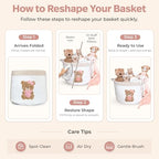 Pink Teddy Bear Storage Basket for Baby Girl Nursery – 15"x11" Cotton Rope Bin with Embroidered Bear Patch – Toy Organizer, Baby Laundry Hamper, Blanket & Diaper Holder – Foldable & Washable - color: Girl Teddy
