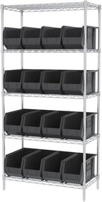 Akro-Mils 30265 AkroBins Plastic Storage Bins, Space-Saving Stackable Bins for Garage, Pantry, Craft Organization, 18-" x 8.25-" x 9-", Black, 6-Pack - color: Black