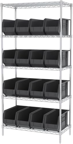 Akro-Mils 30265 AkroBins Plastic Storage Bins, Space-Saving Stackable Bins for Garage, Pantry, Craft Organization, 18-" x 8.25-" x 9-", Black, 6-Pack - color: Black