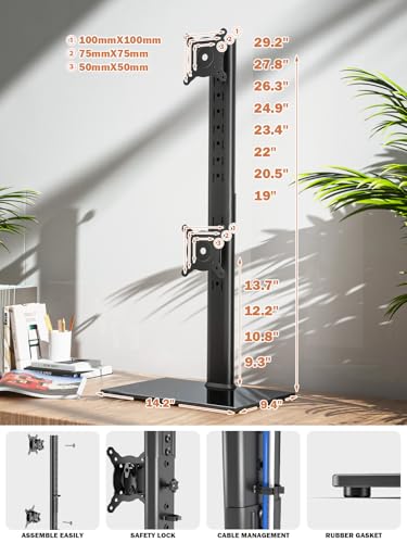Dual Monitor Stand - Vertical Stack Screen Free-Standing Monitor Riser Fits Two 13 to 34 Inch Screen with Swivel, Tilt, Height Adjustable, Holds One (1) Screen Up to 44Lbs - color: Black