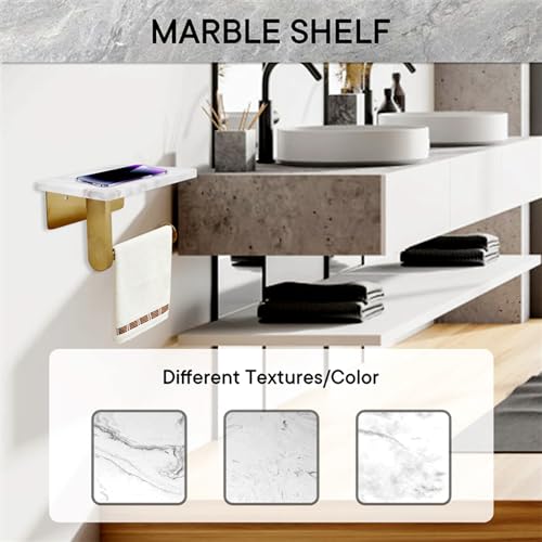 Toilet Paper Holder with Natural Marble Shelf for Bathroom Washroom,Wall Mounted Tissue Holder Suitable for Mega Roll (Brushed Gold, Small 6.7 * 4.3 in) - color: Brushed Gold, size: Small 6.7 * 4.3 in