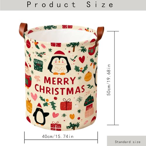 Laundry Basket 15.75 x 15.75 x 19.7 Inch Fabric Christmas Penguin Design Foldable Laundry Hamper with Handles Dirty Clothes Storage for Bedroom Nursery Bathroom Dorm Laundry Room and Holiday Décor - color: Colorful594