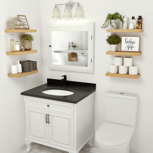 Vivelove Floating Shelves for Wall Mounted, 16 inchs Shelf for Small Bathroom, Bedroom, Living Room, Kitchen, Modern Home Decor, Rustic Farmhouse Wall Shelves with Invisible Brackets - Set of 2, Oak - color: Oak, size: 16”Wx6.7”Dx1.4”H
