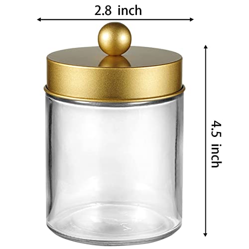 Amolliar 4 Pack Apothecary Jars Bathroom Vanity Storage Organizer Set -Countertop Canister with Stainless Steel Lids &Cute Stickers - Qtip Dispenser Holder for Qtips,Cotton Swabs,Makeup Sponges(Gold) - color: Gold
