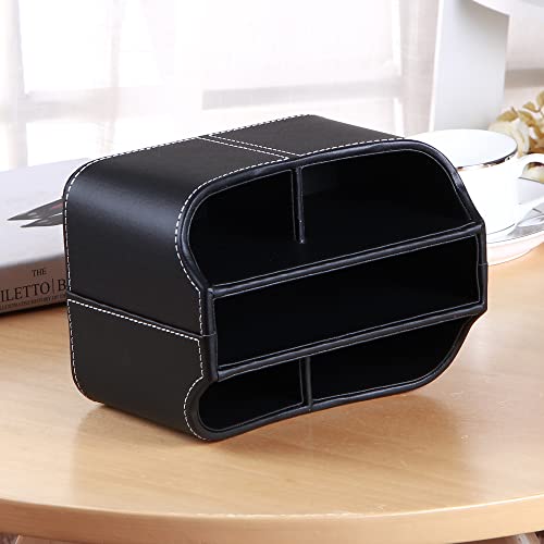 Remote Control Holder 360 Degrees Rotatable Desk Stationery Supply Organizer PU Leather Desktop Storage Box for Controllers Media Bedside Spinning TV Caddy iPad Mobile Pencil Cosmetic - color: A Black