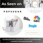 BLU MONACO Set of 4 Magazine Holders | White Marble Design with Gold Label Holders | Foldable File Organizer Boxes for Desk, Office & Classroom | Stylish Paper & Magazine Storage - color: White Gold Marble