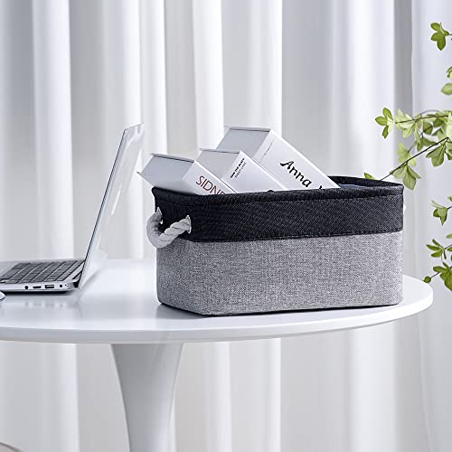 TheWarmHome Storage Basket for Organizing - 14x10x7 inch Medium 3 Pack Collapsible Storage Bin for Shelves with Rope, Fabric Storage Cubes for Organizer Cloth Gift Toy Closet (Black & Grey) - color: Black&Grey, size: 3PCS/Medium -13.8Lx9.8Wx6.7H