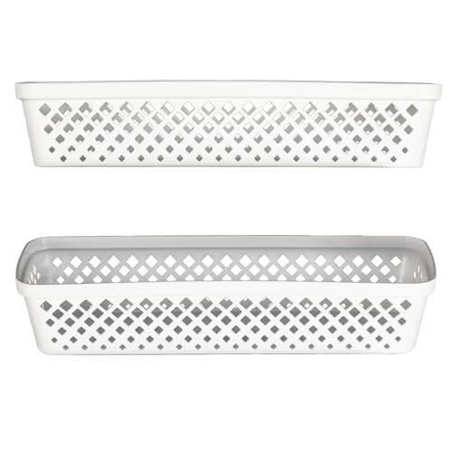 Glad Plastic Storage Basket Set - Multipurpose Drawer Trays, Kitchen Pantry Containers, and Bathroom Bins - 6 Pack Narrow Organizers, White - color: White, size: Narrow