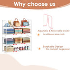 Hongtamoya Stackable Closet Storage Shelf, Adjustable Divider Clothes Shelves Organizer for Jeans Pant Shirt Sweater Bag Purse Shoe, Clothing Shelving Rack for Bedroom RV Wardrobe Closet System-White