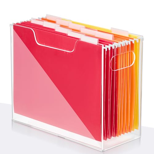 Jumyee Clear Acrylic File Folder Organizer with Handle – Portable Hanging File Box for Letter/A4, See-Through Desktop File Storage for Home Office School (No Folders Included) - size: 1 Section Portable