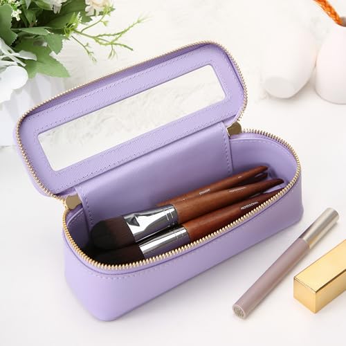 Aveniee Clear Makeup Brush Bag, Slim Brush Holder Cosmetic Case, Small Travel Toiletry Bag for Women, Thin Make up Bags with Dual Zipper, Cute Travel Essentials Srorage Bag.Lilac - color: Lilac, style: Slim Elegance