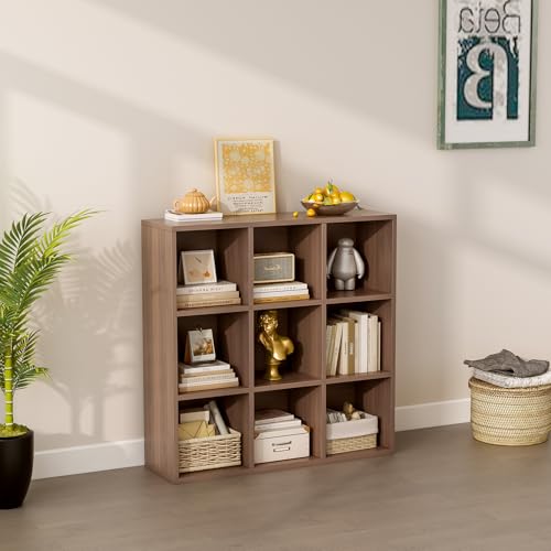 OSCHF 9-Cube Storage Shelf Bookcase - Wooden 3-Tier Floor Standing Open Bookshelf for Home and Office, Cuby Orgainzer, Walnut - color: Walnut, size: 9-Cube