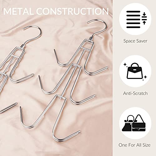 ZEDODIER Purse Organizer for Closet, Heavy-Duty Hanging Purse Hanger Closet Holds Up to 6 Purses, Metal Rotating Space Saving Bag Holder Handbag Storage Hook Backpack Rack, Silver - color: Silver, size: 1 Pack