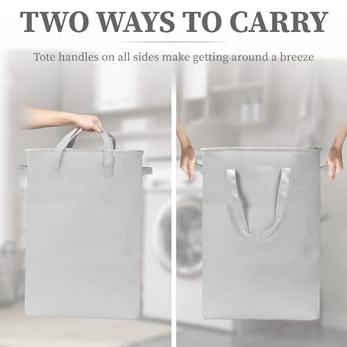 Brookstone Slim Laundry Hamper Bag with Handles, Linen Canvas Laundry Bag with Closable Mesh Top for Dorm Room Storage