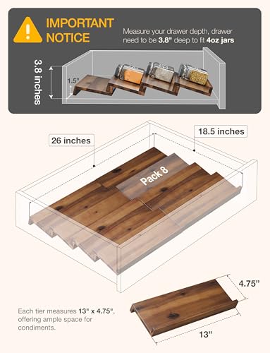 Tinamo Acacia Wooden Spice Rack Organizer for Cabinet - Spice Drawer Insert, Spice Organization for Cabinet, Seasoning Organizer, Spice Holder Pack of 8 (Walnut, Pack 8) - color: Walnut, size: Pack 8