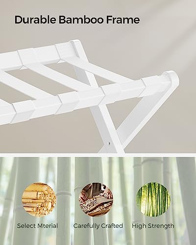 SONGMICS Luggage Rack, Folding Suitcase Stand with Storage Shelf, for Guest Room, Hotel, Bedroom, Heavy-Duty, Holds up to 131 lb, Classic White URLR007W01 - color: Classic White, size: 1 Pack