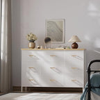 VASICAR Wide TV Stand Modern TV Console, 9 Drawers Dresser for Bedroom, Fabric Storage Cabinet, Chest of Drawers for Closet, Nursery, Living Room（Classic White） - color: White-retro Top