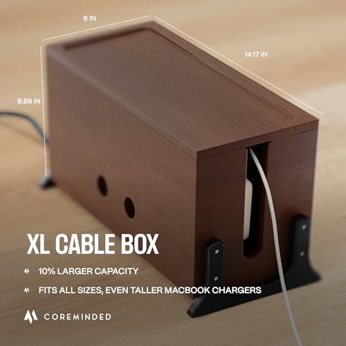 Extra Large Cable Management Box, Wood Cord Hider Box & Organizer for Power Strip, TV Wires & Desk Cable Storage - color: Walnut Varnished