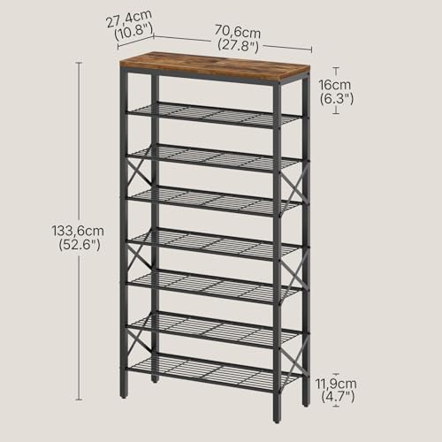 YATINEY 8 Tier Shoe Rack, Shoe Storage Organizer, Large Capacity Shoe Shelf Holds 32 Pairs of Shoes, Sturdy and Stable, for Entryway, Hallway, Closet, Dorm Room, Rustic Brown SS08BR - color: Rustic Brown + Black, size: 27.8" x 10.8" x 52.6"