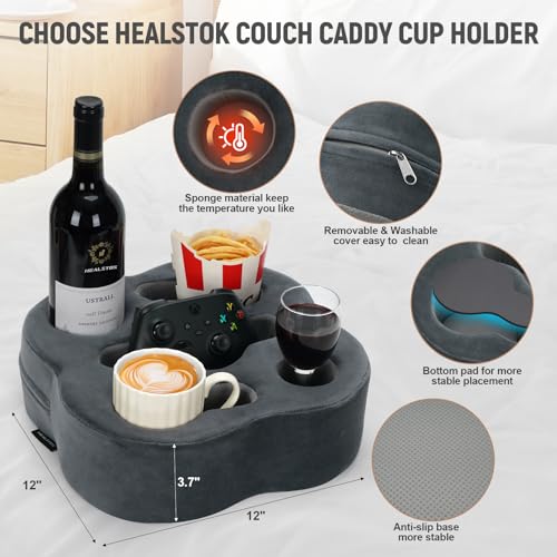 Couch Cup Holder | Sofa Cup Holder Pillow Drink Tray Organizer for Drinks, Remotes, Phones, Snacks (Grey, 12 * 12 * 3.7 Inch) - color: Grey, size: 12*12*3.7 Inch