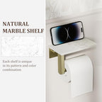 BWE Brushed Gold Toilet Paper Holder with Marble Shelf, Toilet Paper Roll Holder Wall Mounted, Toilet Paper Roll Holder with Phone Shelf 304 Stainless Steel Tissue Holder for Bathroom Washroom - color: Brushed Gold