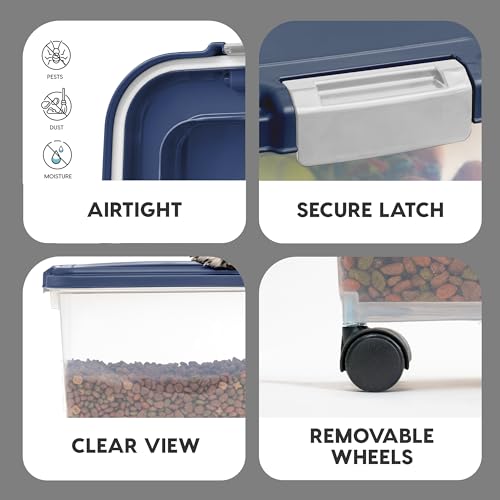 IRIS USA Dog Food Storage Container 38 lb, Airtight Large Pet Food Storage Bin with Wheels, for Dog Cat Bird Chicken Food, Holds Up to 38 Lbs, Keep Fresh, BPA Free, Made in USA, Navy - color: Navy, size: 38 lbs