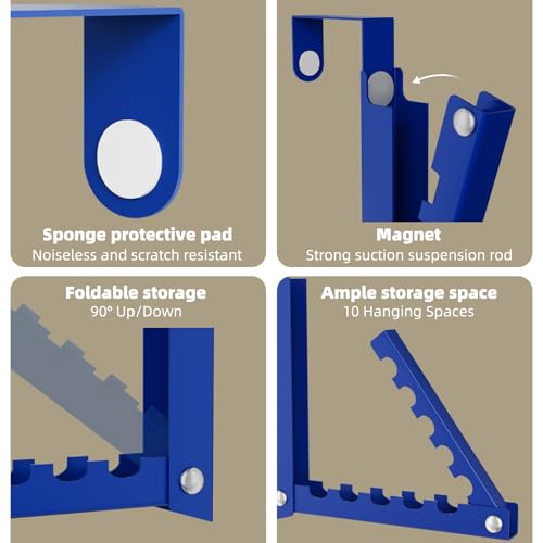BAKON Over The Door Hangers, Over Door Hooks for Hanging, Small Space Dual Folding Portable Over Door Clothes Hanger for Clothes, Hats, Bags and Towels. (1, Blue) - color: Blue