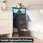 Yoobure LED Narrow Nightstand with Charging Station - Slim Dresser for Bedroom Narrow Side Table Storage Cabinet, Small Dressers Chest of Drawers, Tall Skinny Night Stand End Table for Small Spaces - color: Grey