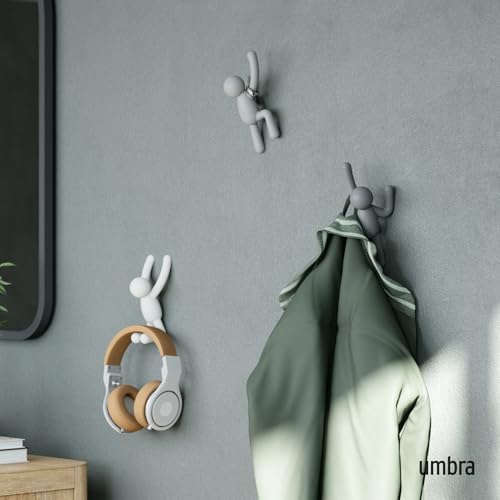 Umbra Buddy Wall Hooks – Decorative Wall Mounted Coat Hooks for Hanging Coats, Scarves, Bags, Purses, Backpacks, Towels and More, Set of 3, Grey - color: Gray